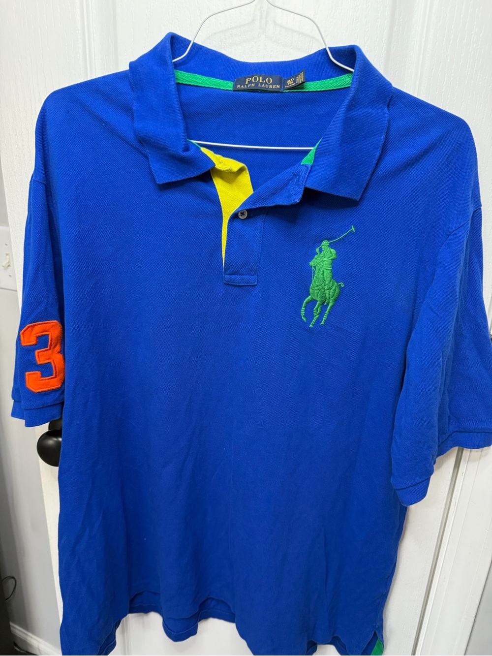 Ralph Lauren Blue Polo with Green Pony and Yellow Placket